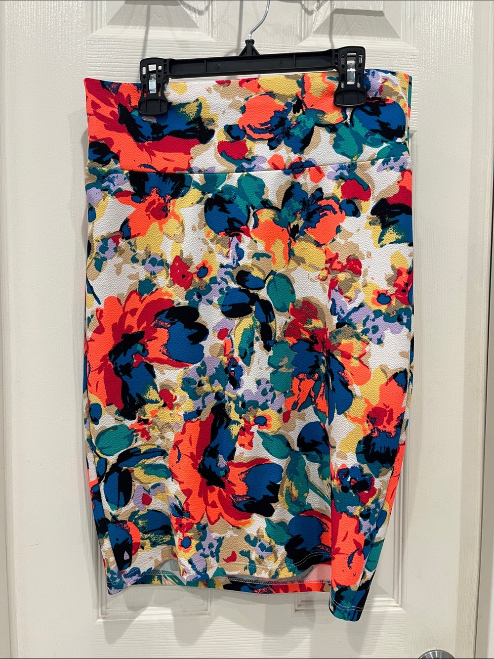 LuLaRoe Vibrant Abstract Floral Skirt - Coral, Navy, Teal, Yellow